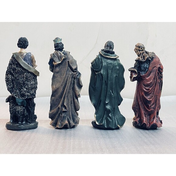 Vintage Resin Nativity Set 10 Pc Jesus Mary Joseph Wise Men Diamond Collection - Picture 5 of 7